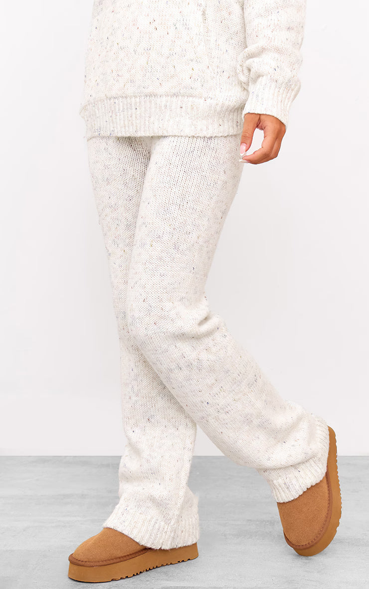 Cream Space Dye Knitted Wide Leg Pants