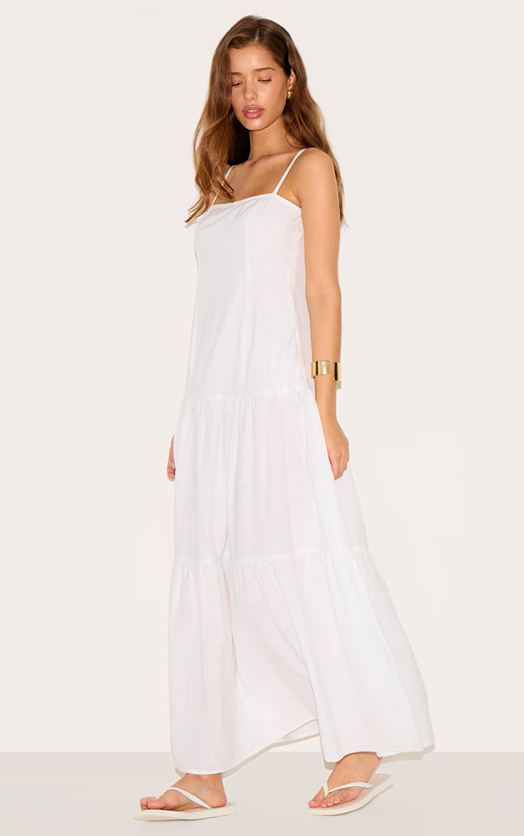 White Corset Dropped Waist Maxi Dress