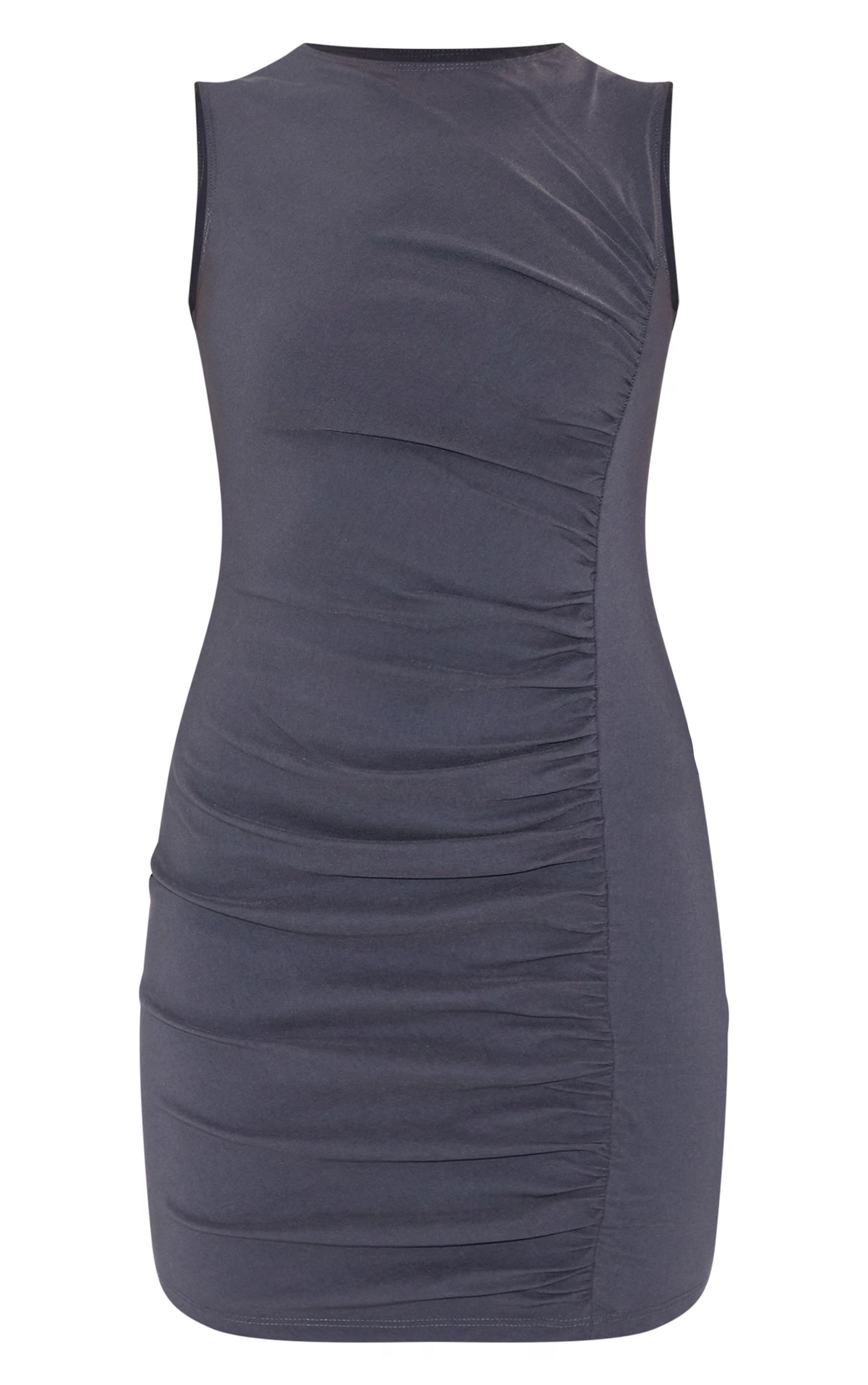 Charcoal Stretch Woven Ruched Bodycon Dress