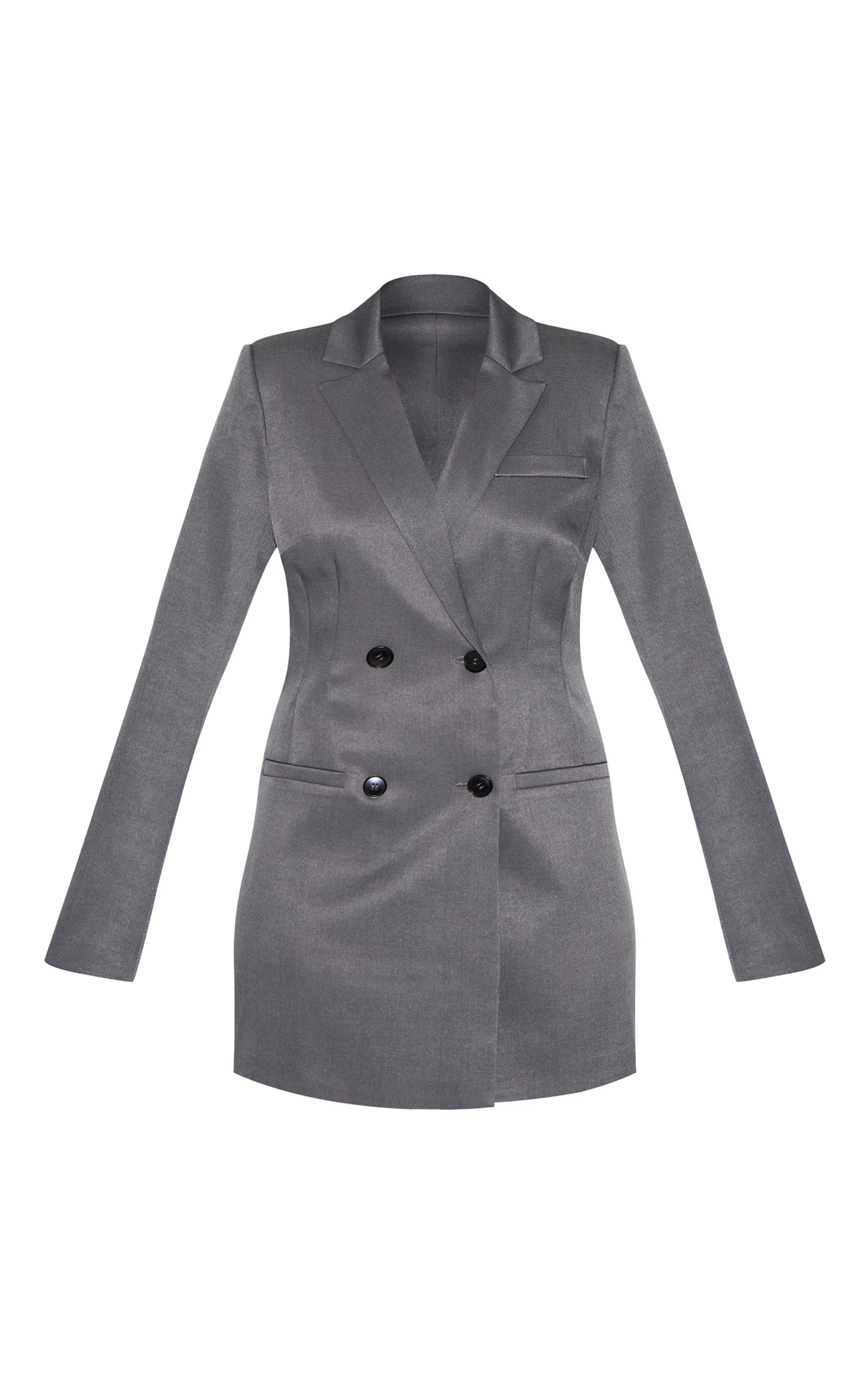 Charcoal Tailored Long Sleeve Cinched Waist Blazer Dress