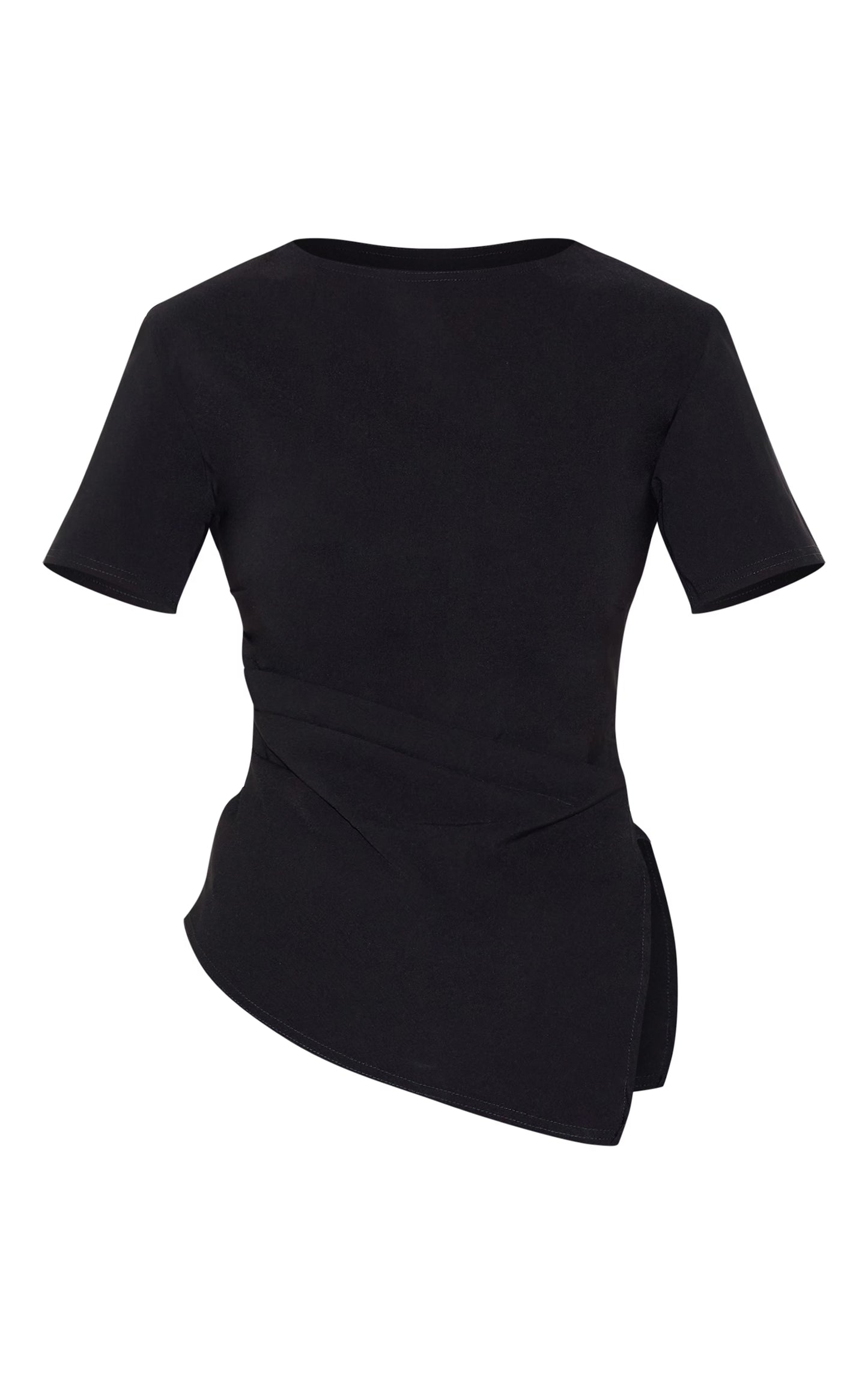 Black Bengaline Ruched Asymmetric Detail Long Top
