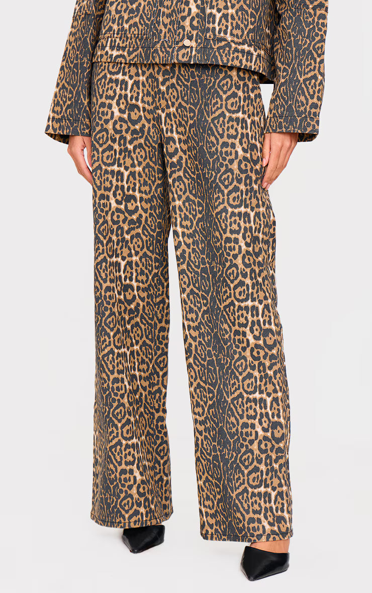 Stone Leopard Twill Wide Leg Pants