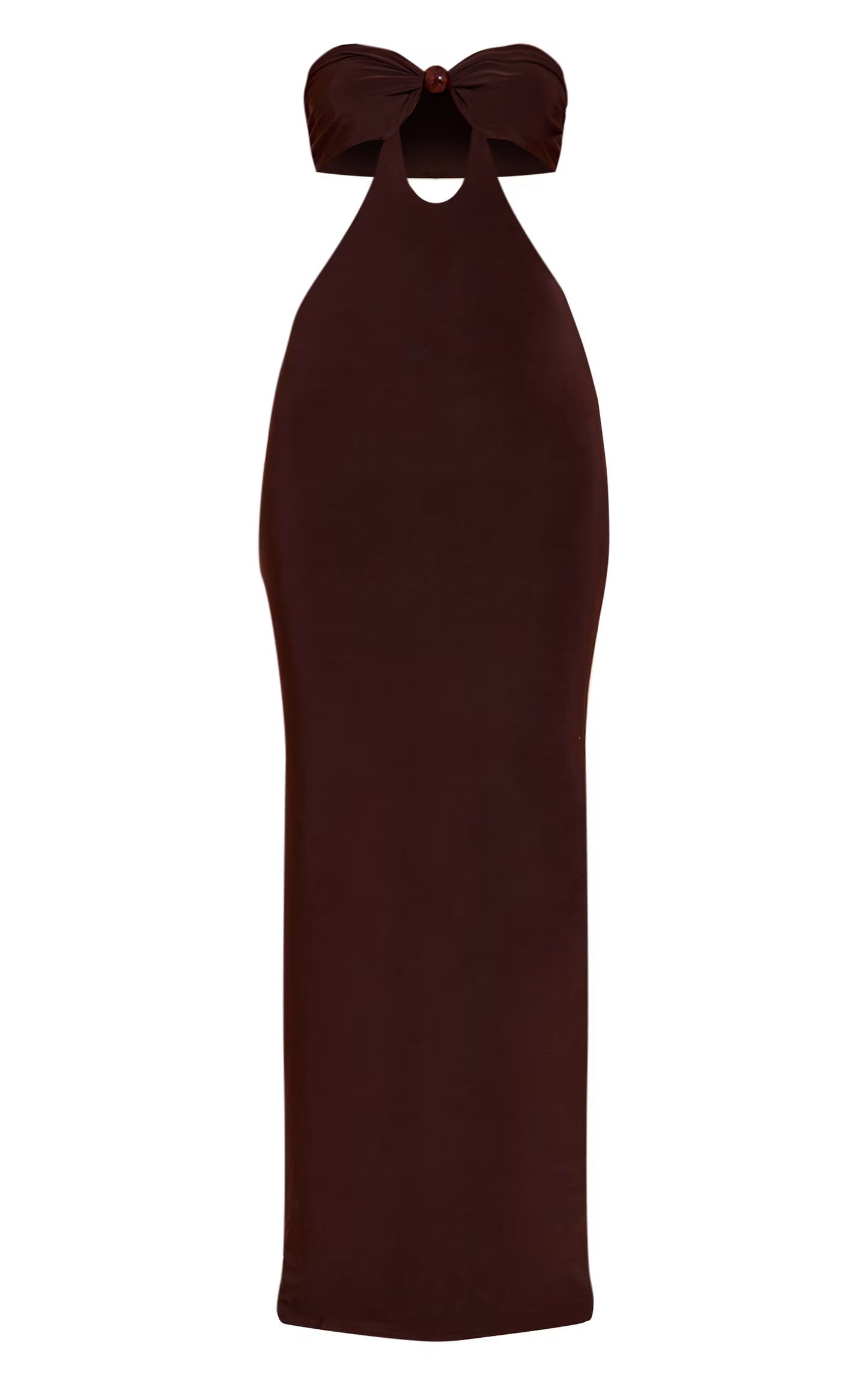 Chocolate Slinky Bead Detail Cut Out Bandeau Maxi Dress