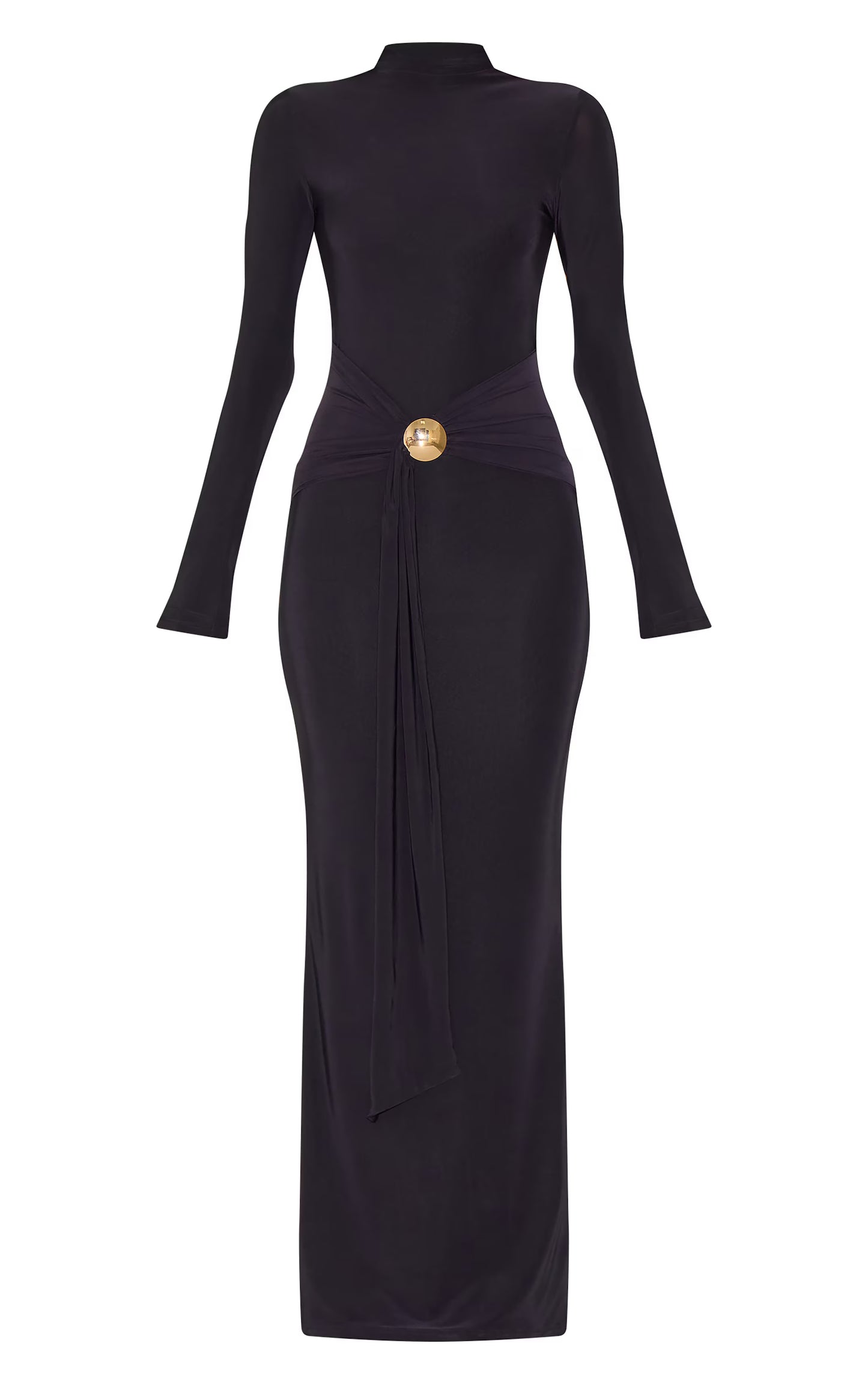 Black Slinky Belt Detail Maxi Dress