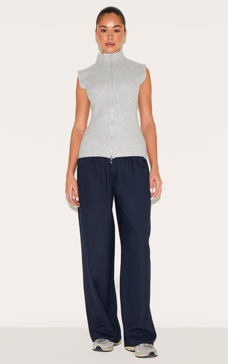 Grey Soft Touch Dual Zip Sleeveless Top