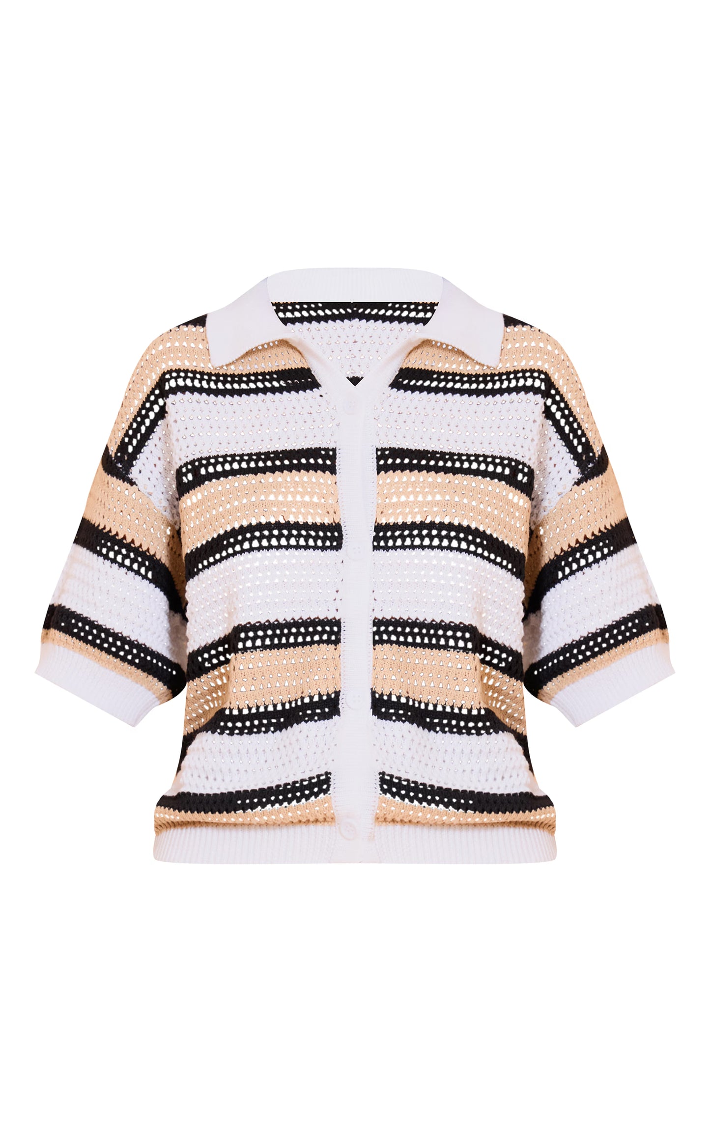 Petite Multi Neutral Knit Crochet Button Through Top