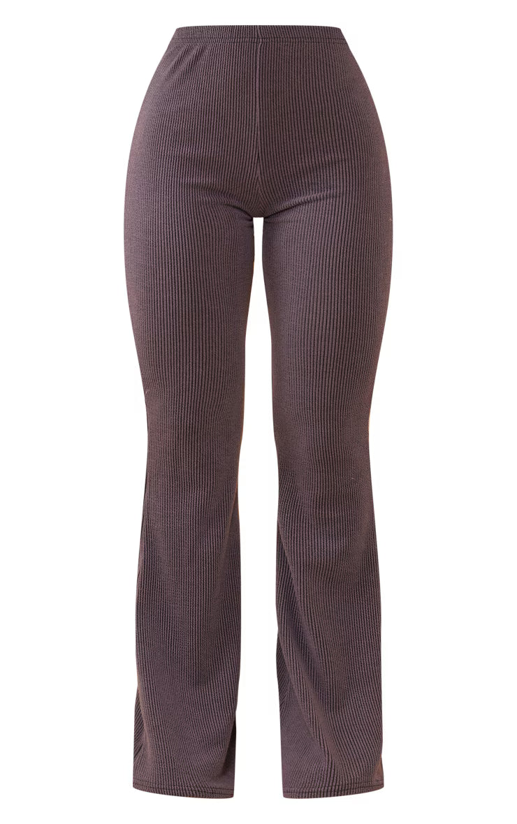 Charcoal Two Tone Rib High Waist Flares