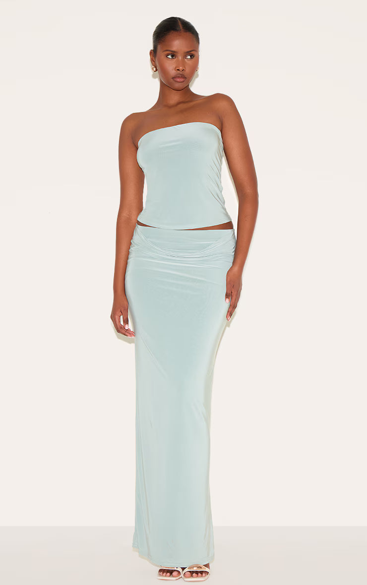 Sage Double Layer Slinky Bandeau Top