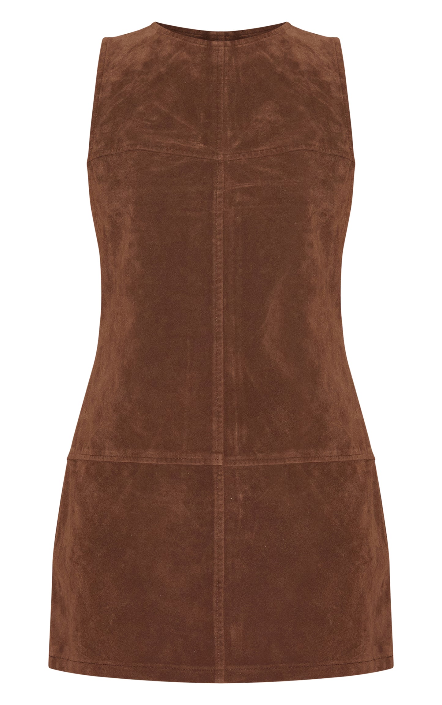 Deep Chocolate Structured Faux Suede Seam Detail Sleeveless Shift Dress