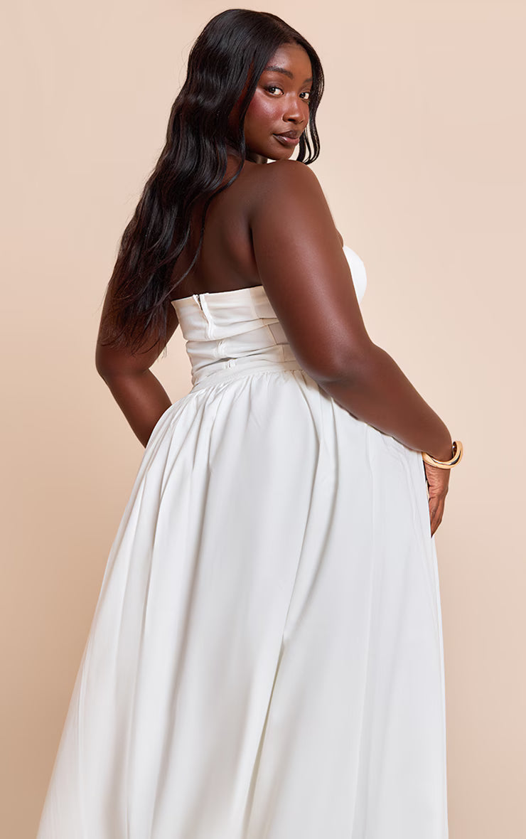 Plus White Woven Seam Detail Bandeau Top