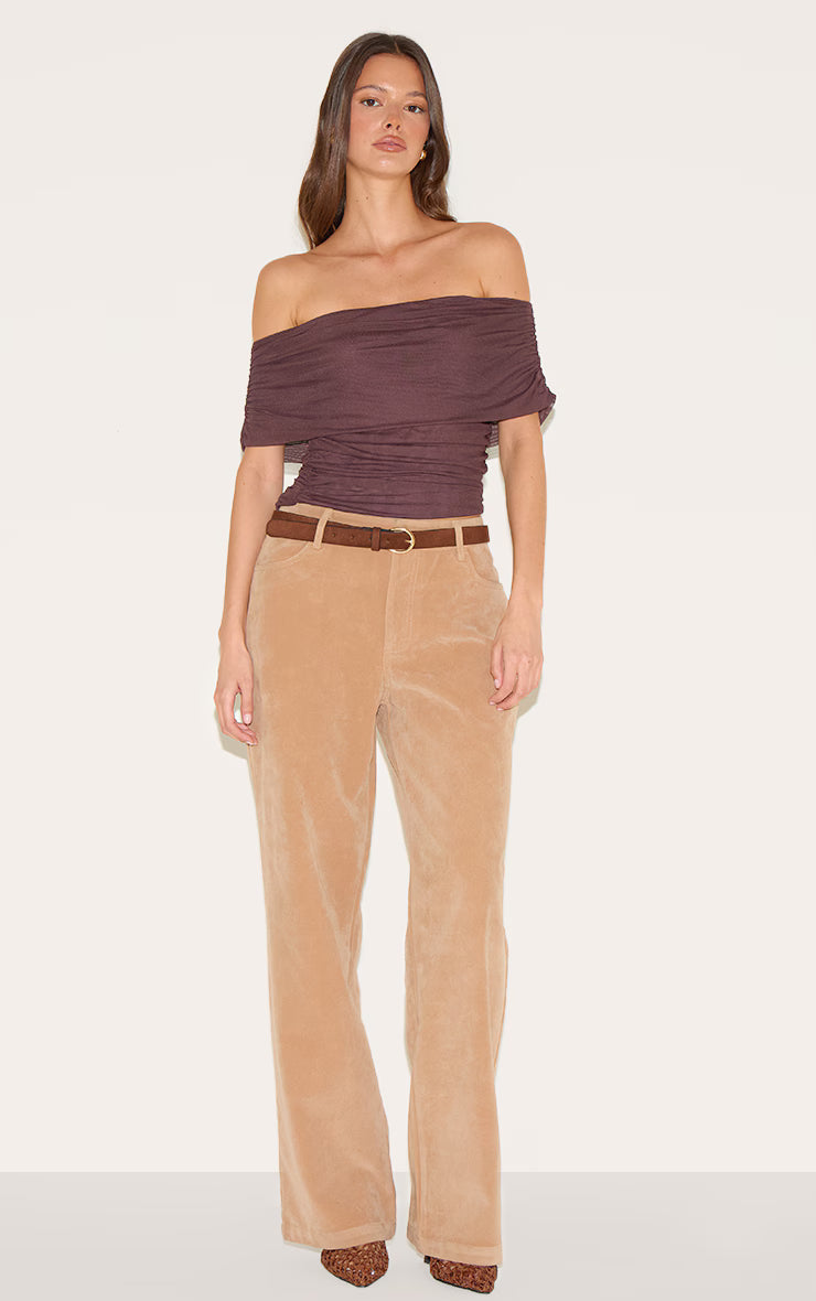 Deep Chocolate Mesh Foldover Ruched Bandeau Top