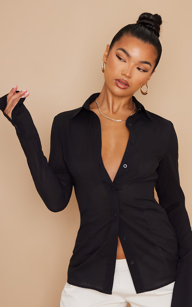 Black Chiffon Fitted Shirt