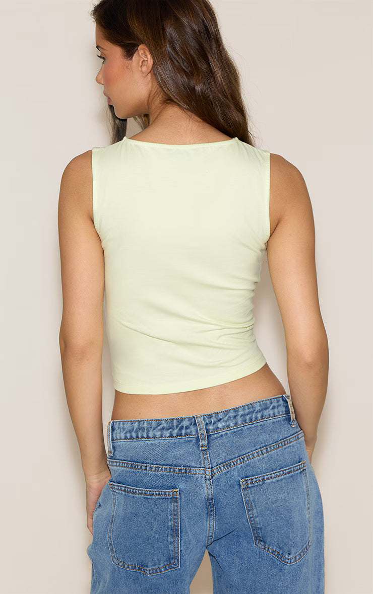 Pale Lime Soft Cotton Boat Neck Sleeveless Top