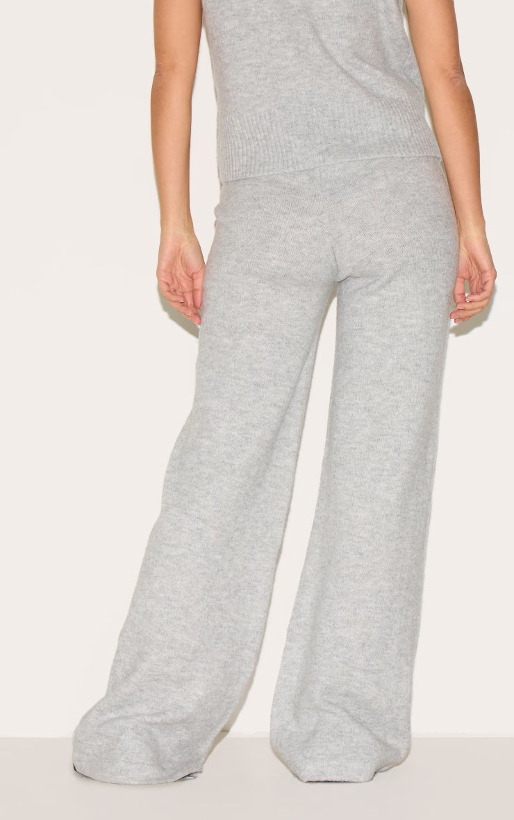 Ash Grey Marl Soft Knit Wide Leg Pants
