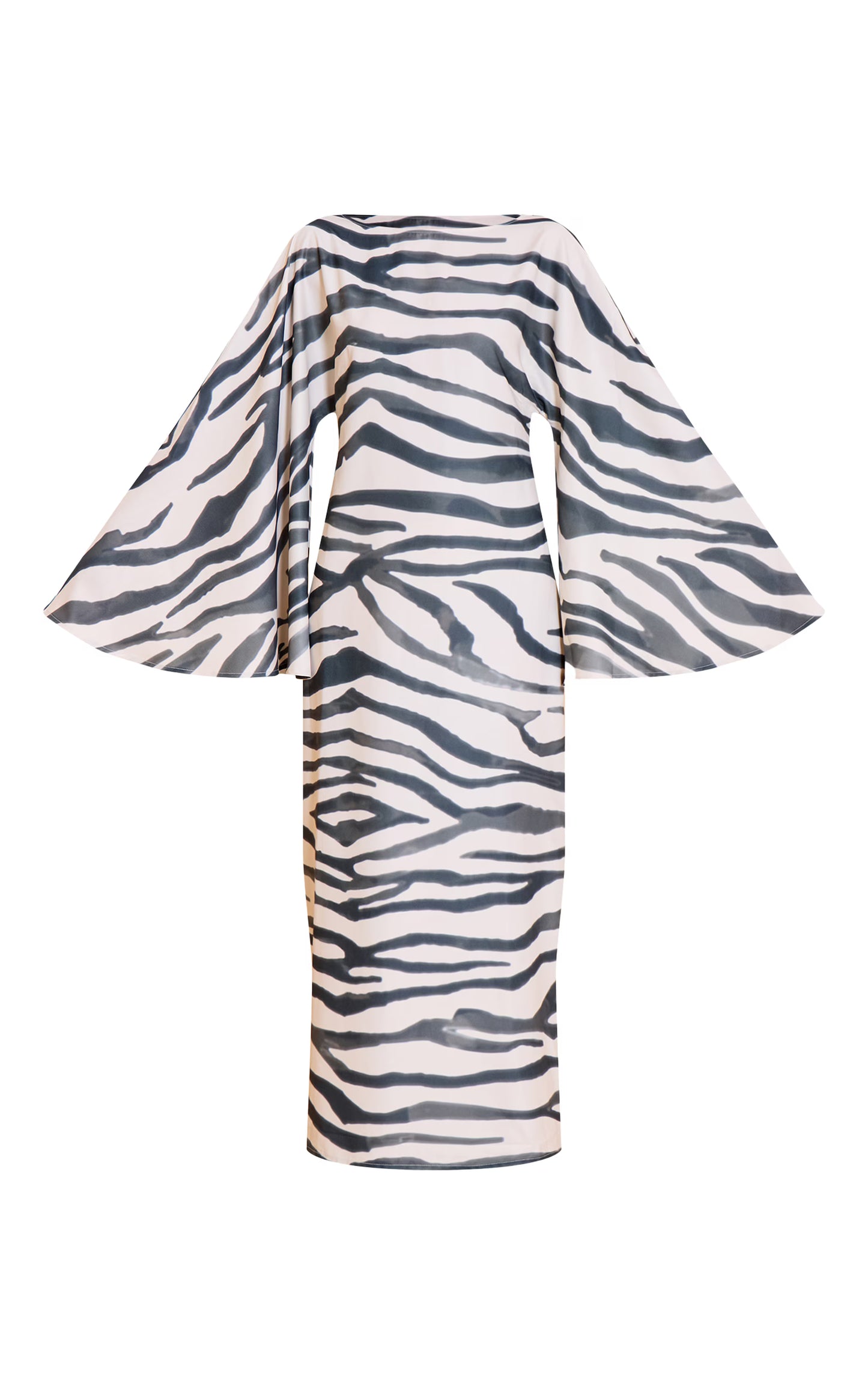 Zebra Print Floaty Woven Flared Sleeve Maxi Dress