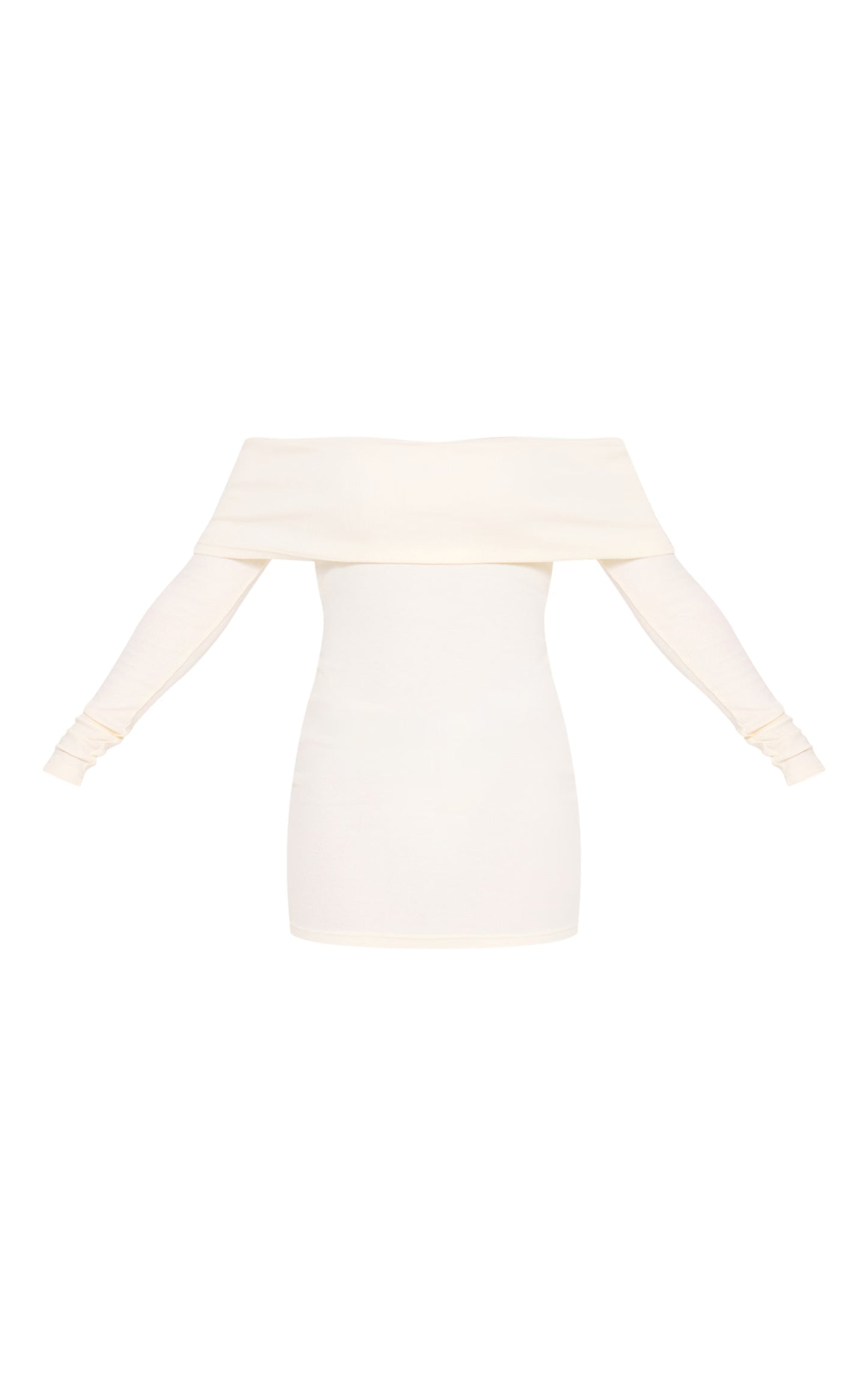 Cream Rib Foldover Bardot Bodycon Dress