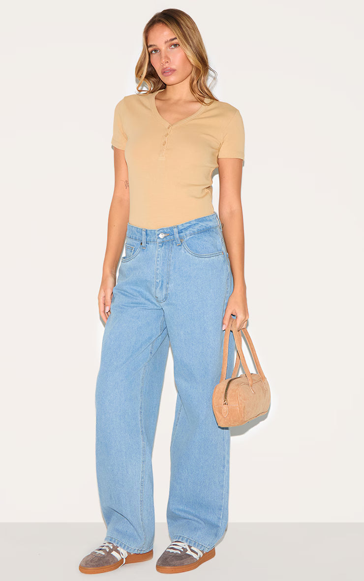 Stone Premium Interlock Button Down Short Sleeve Bodysuit