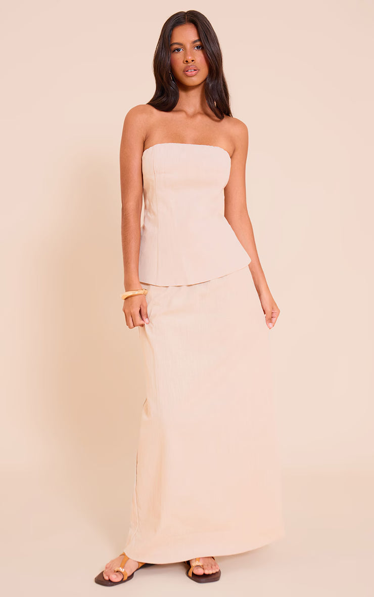 Petite Natural Premium Linen Look Longline Bandeau Top