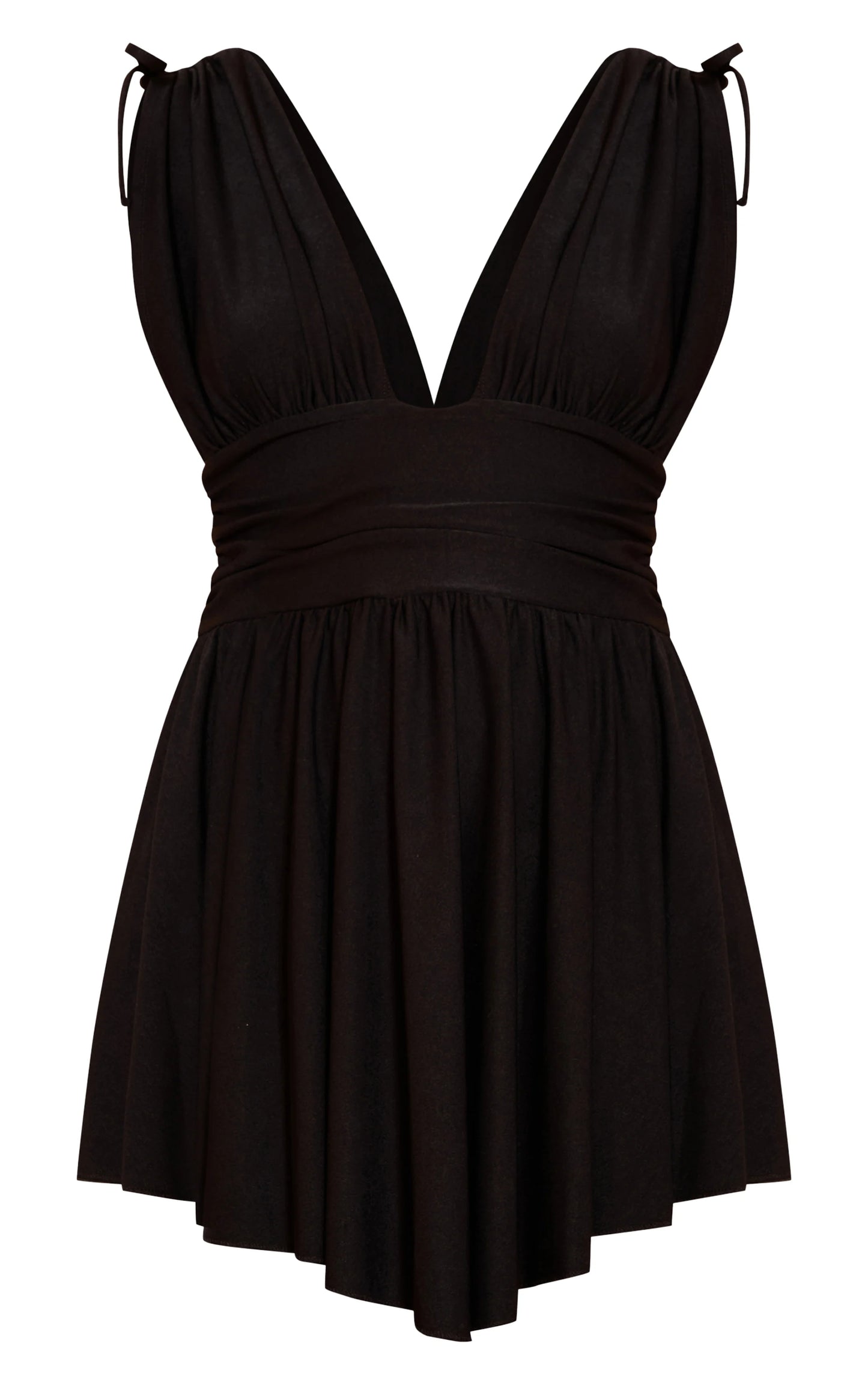 Black Jersey Plunge Neck Shift Dress