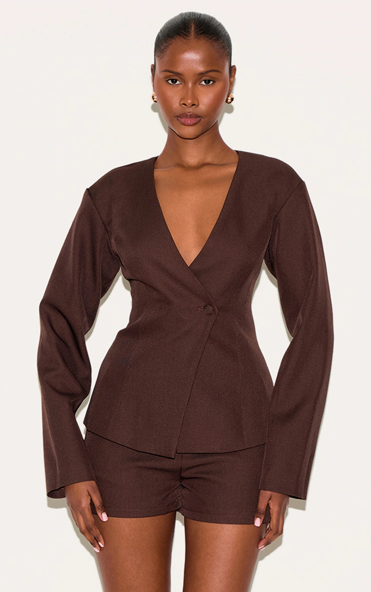 Deep Chocolate Tailored Mid Rise Shorts