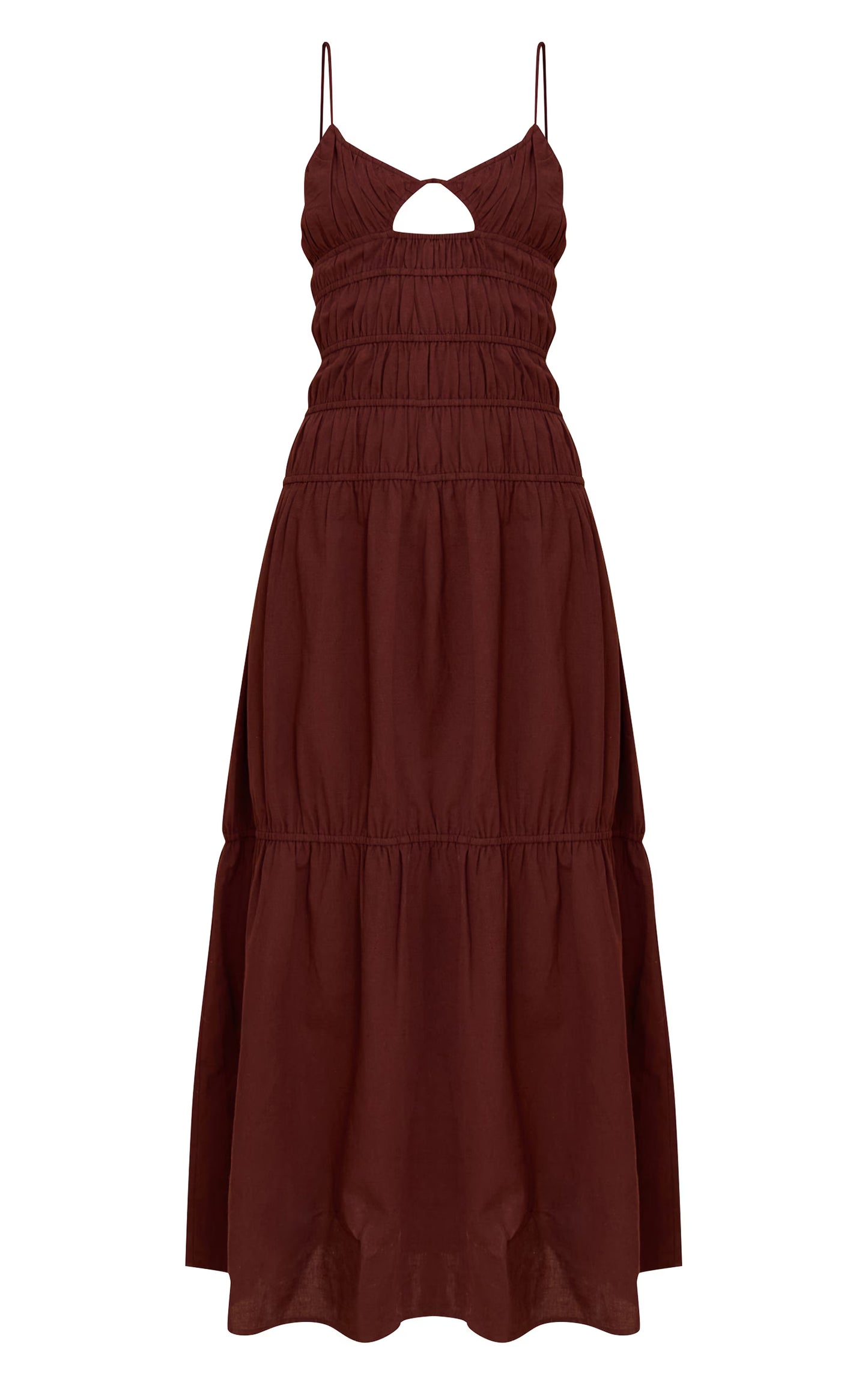 Chocolate Ruched Cut Out Maxi Dress