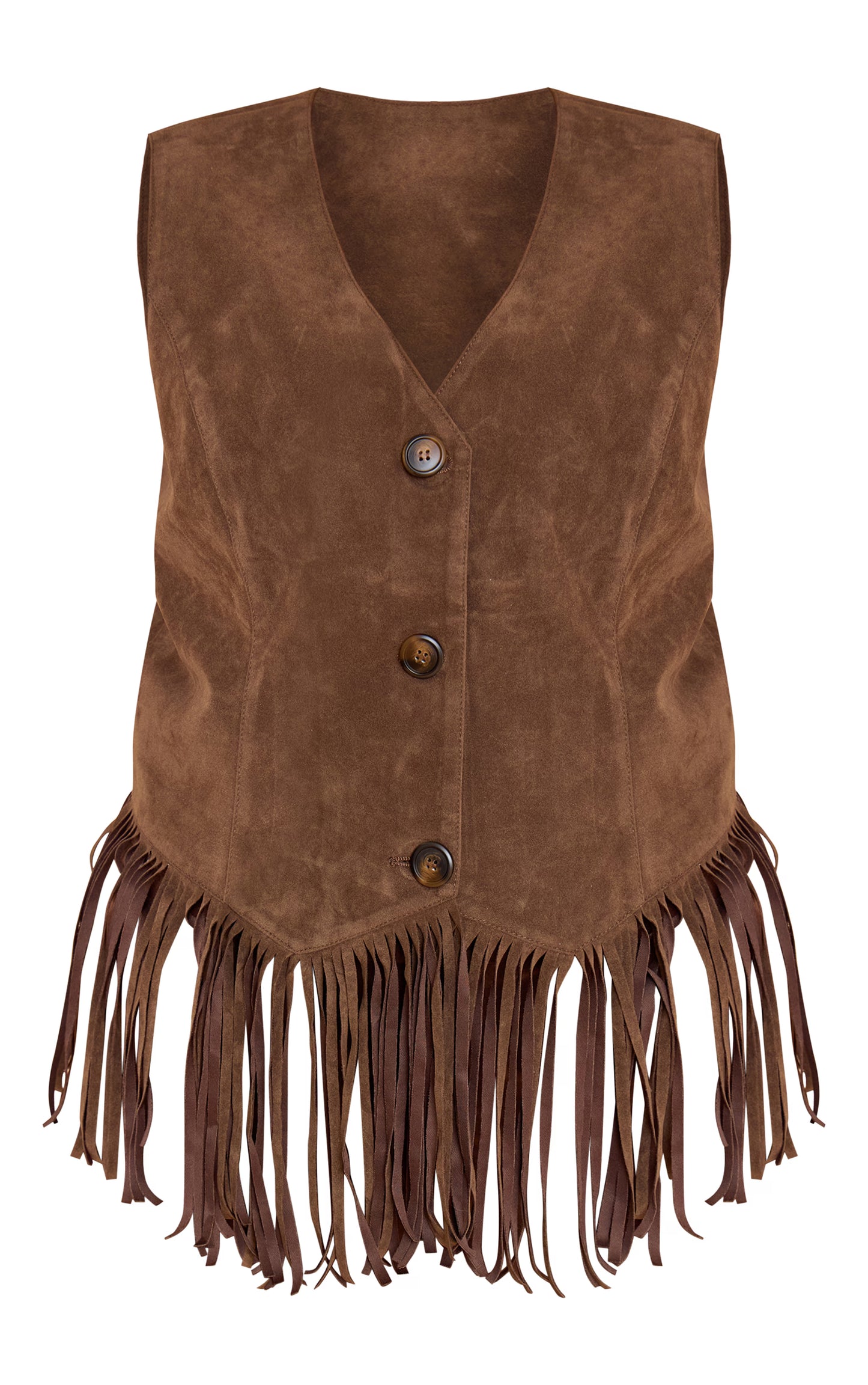 Plus Light Brown Faxu Suede Tassel Vest