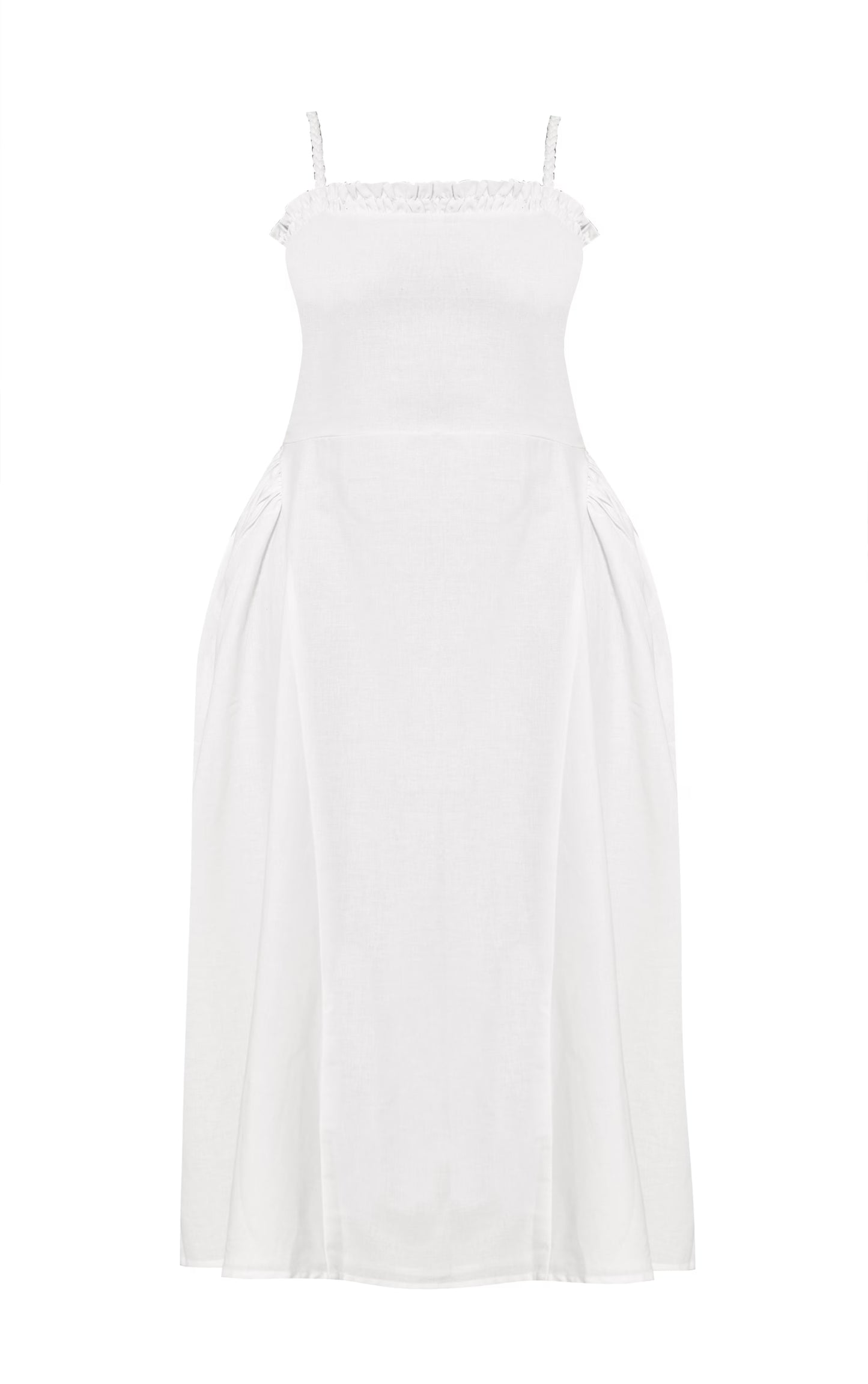 Plus White Textured Braided V Waist Midaxi Dress