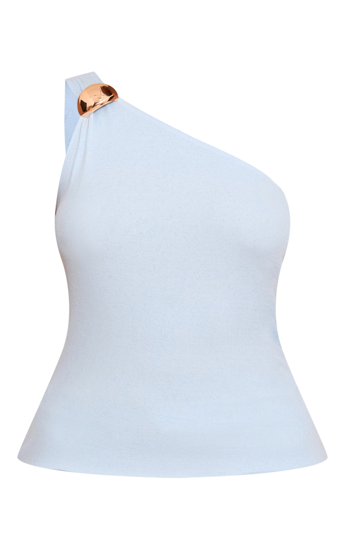 Sky Blue Double Layer Burnout Mesh One Shoulder Trim Vest Top