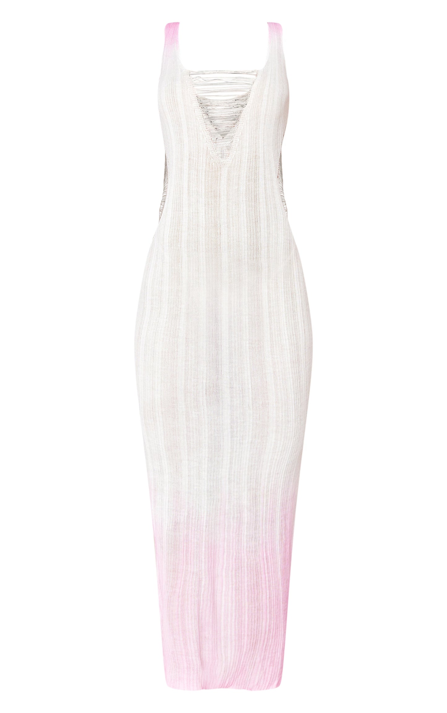 Pink Sheer Ombre Ladder Knit Detail Maxi Dress
