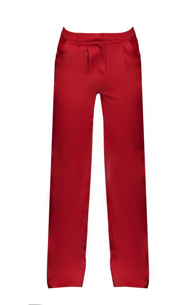 Red Woven Tailored Pants