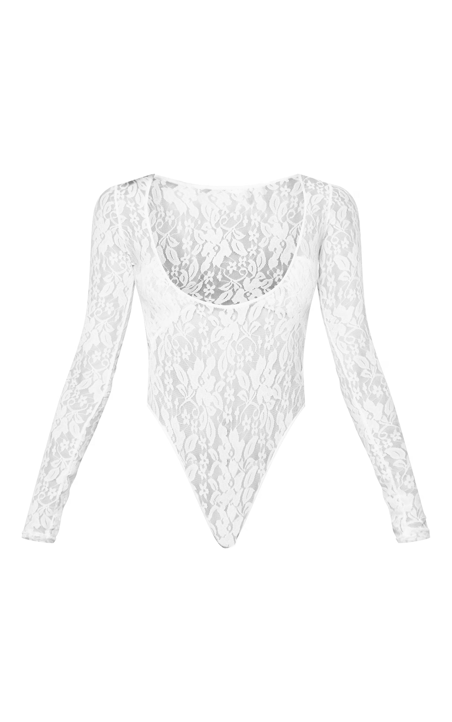 White Lace Bandeau Detail Long Sleeve Bodysuit