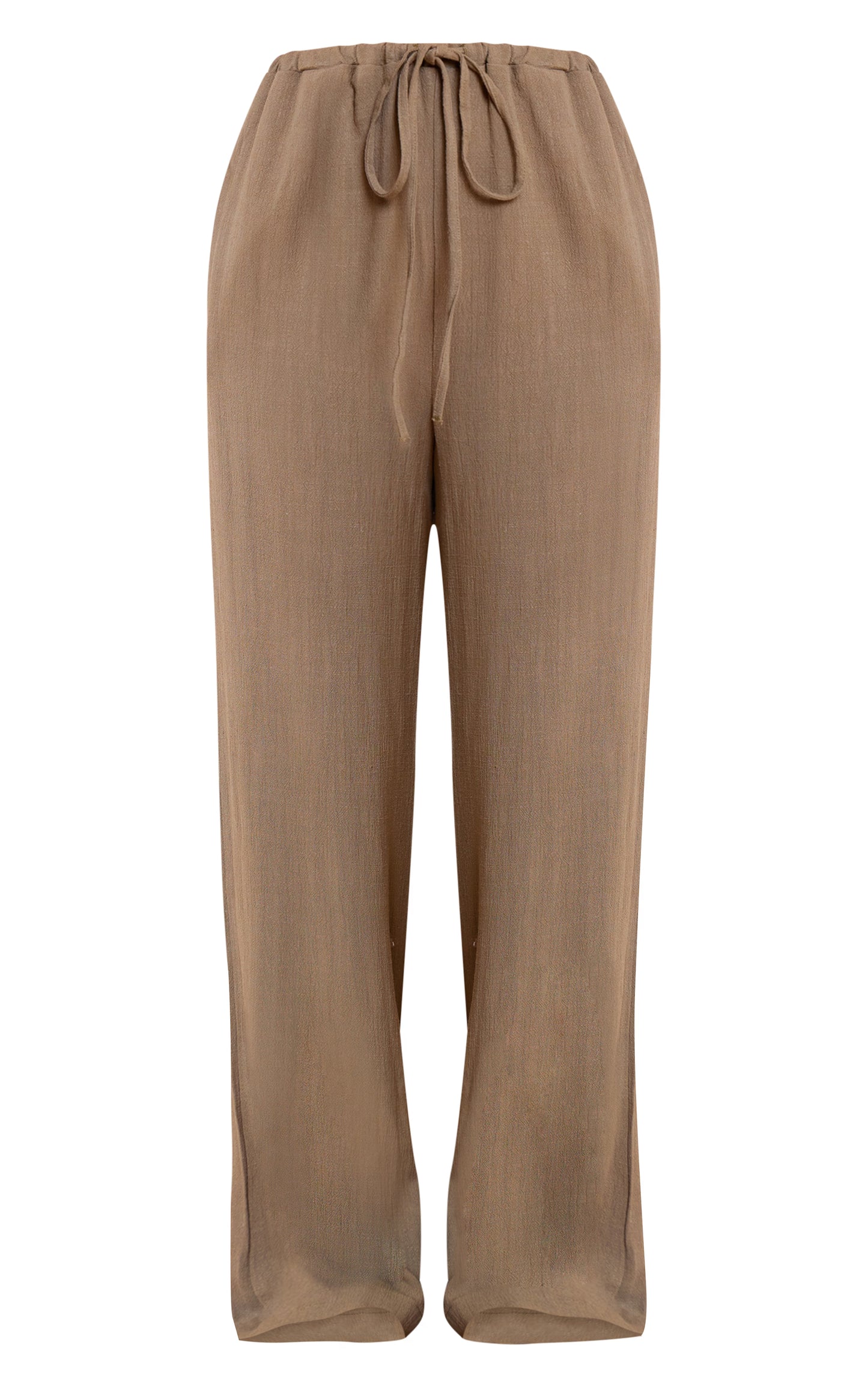 Khaki Textured Mid Rise Wide Leg Drawstring Pants