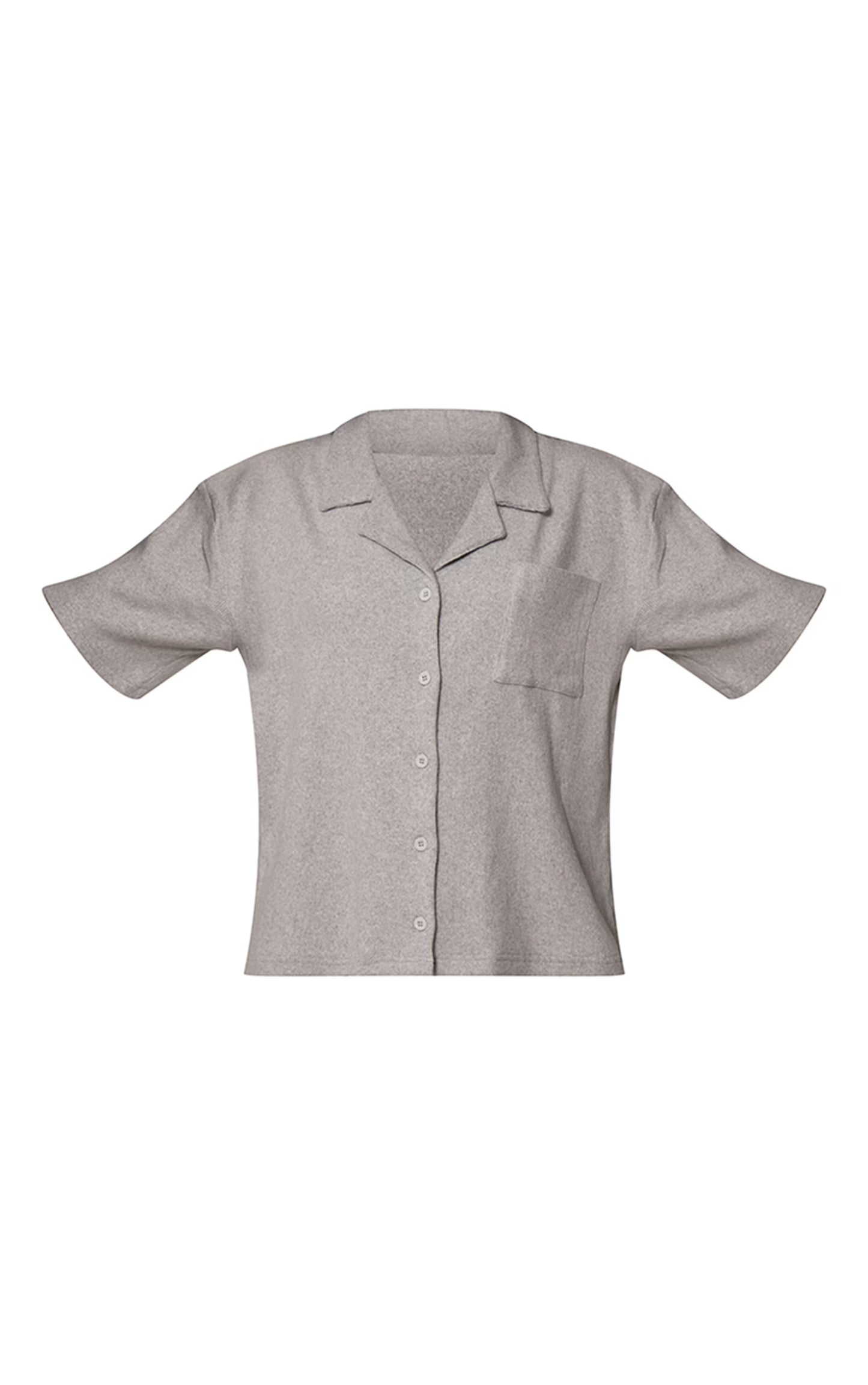 Grey Marl Brushed Rib Button Up Boxy Shirt