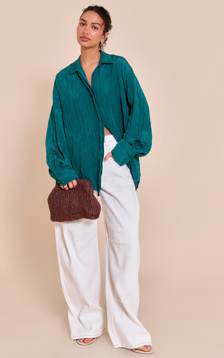 Teal Textured Oversized Shirt