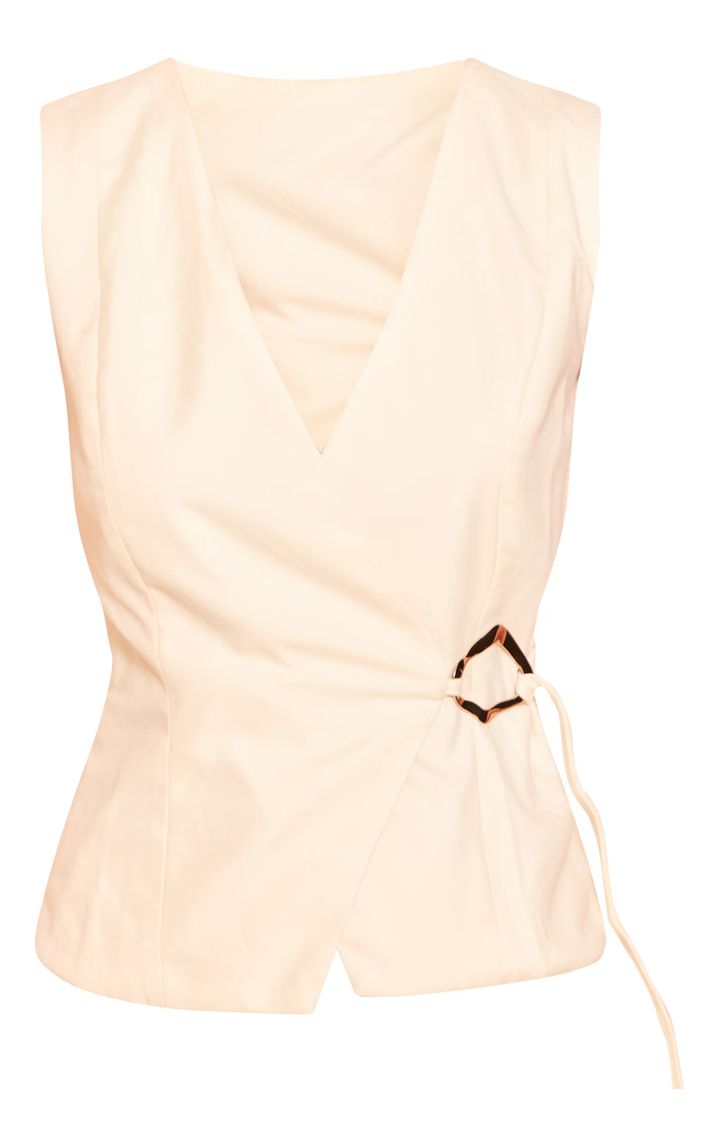 Cream Woven Trim Tie Waist Coat