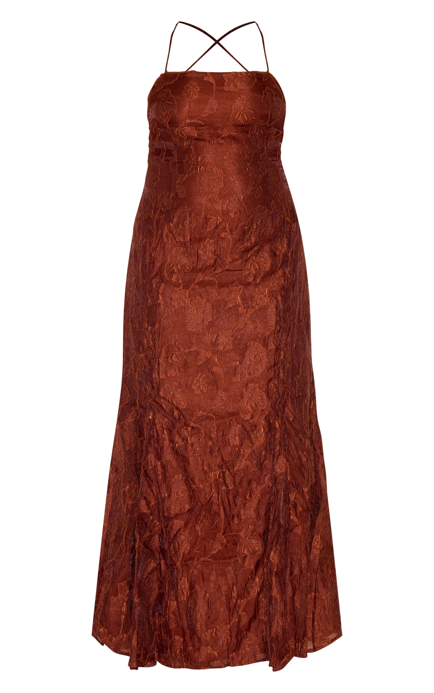 Plus Chestnut Textured Lace Up Back Maxi Dress