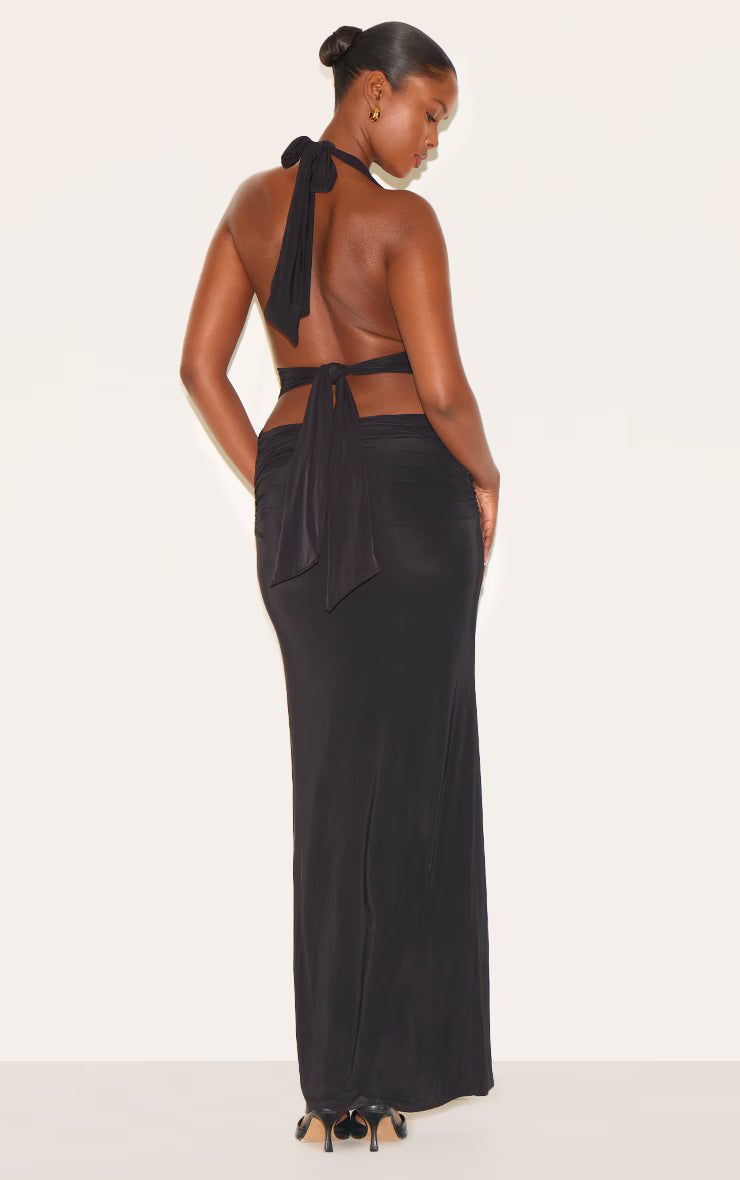 Black Slinky Extreme Plunge Maxi Dress