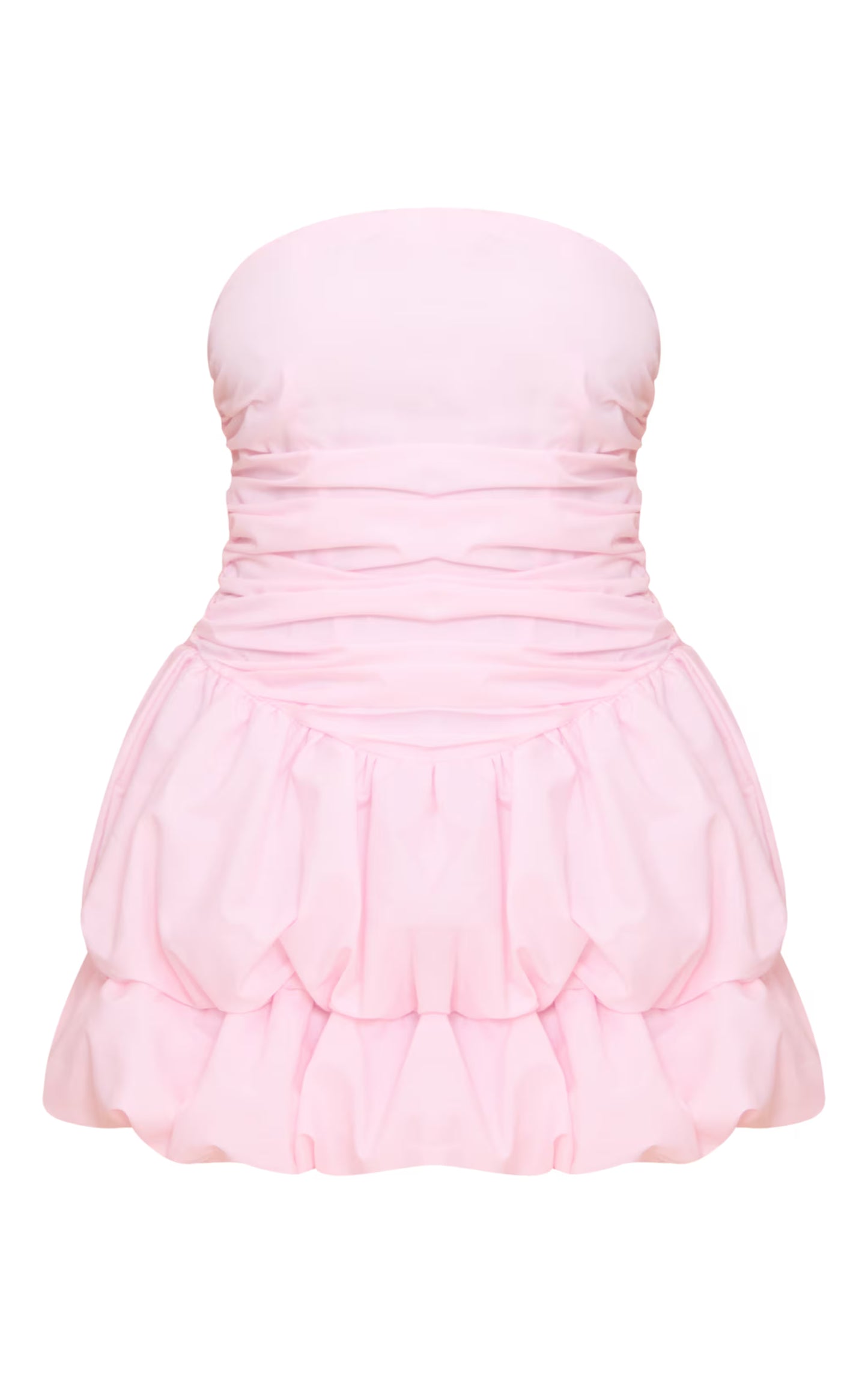 Baby Pink Bandeau Ruched Puffball Mini Dress