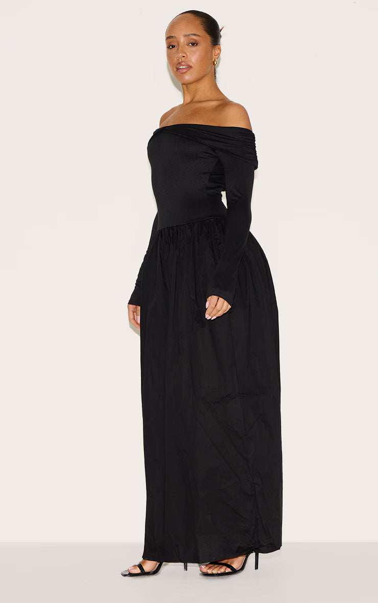 Shape Black Bardot Long Sleeve Maxi Shift Dress