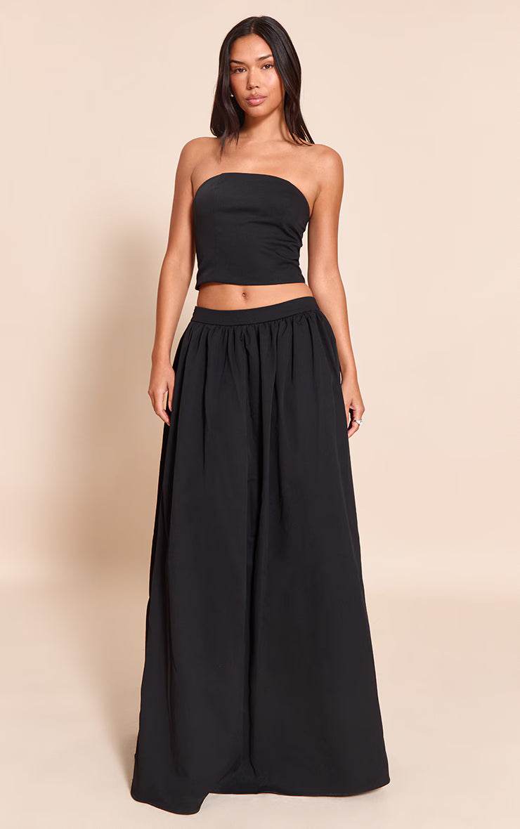 Black Woven Seam Detail Bandeau Top
