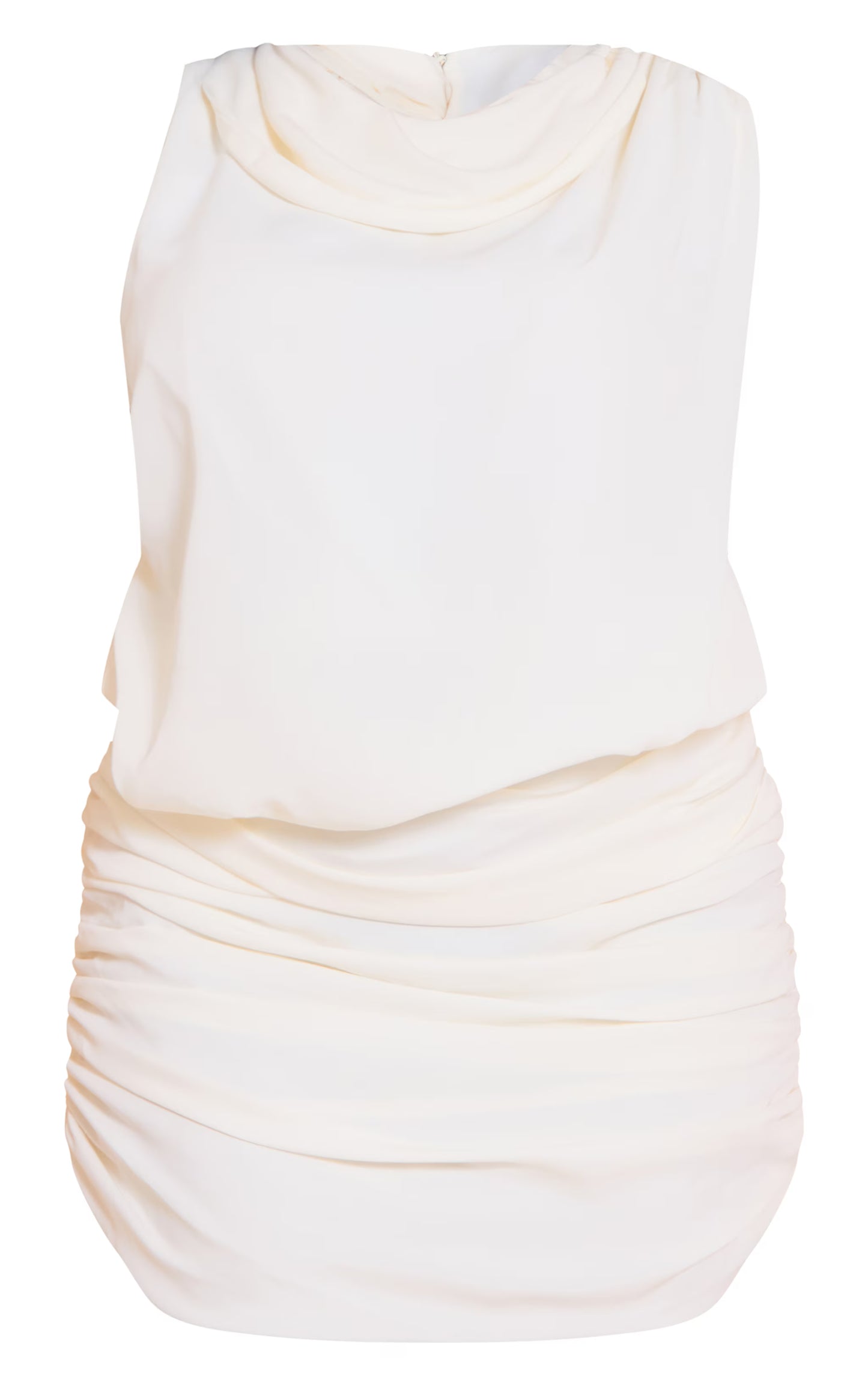 Plus White Soft Touch Ruched High Neck Mini Dress