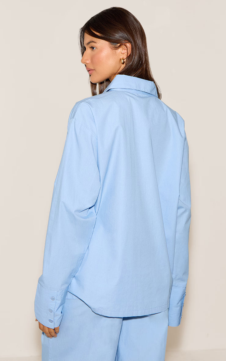 Sky Blue Cotton Poplin Oversized Long Sleeve Shirt