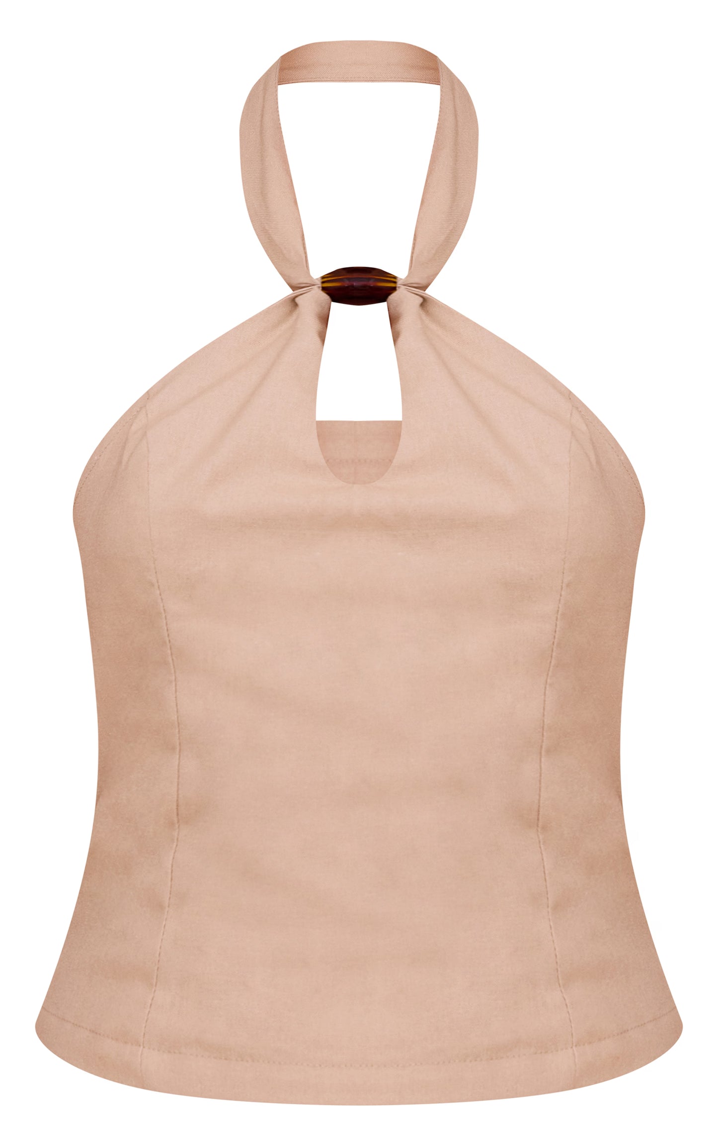 Sand Woven Bead Detail Halterneck Top