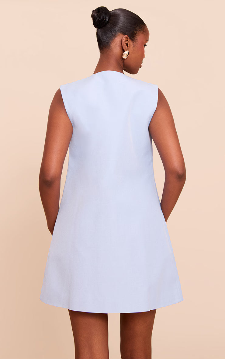 Light Blue Tailored Woven Button Down A Line Mini Dress