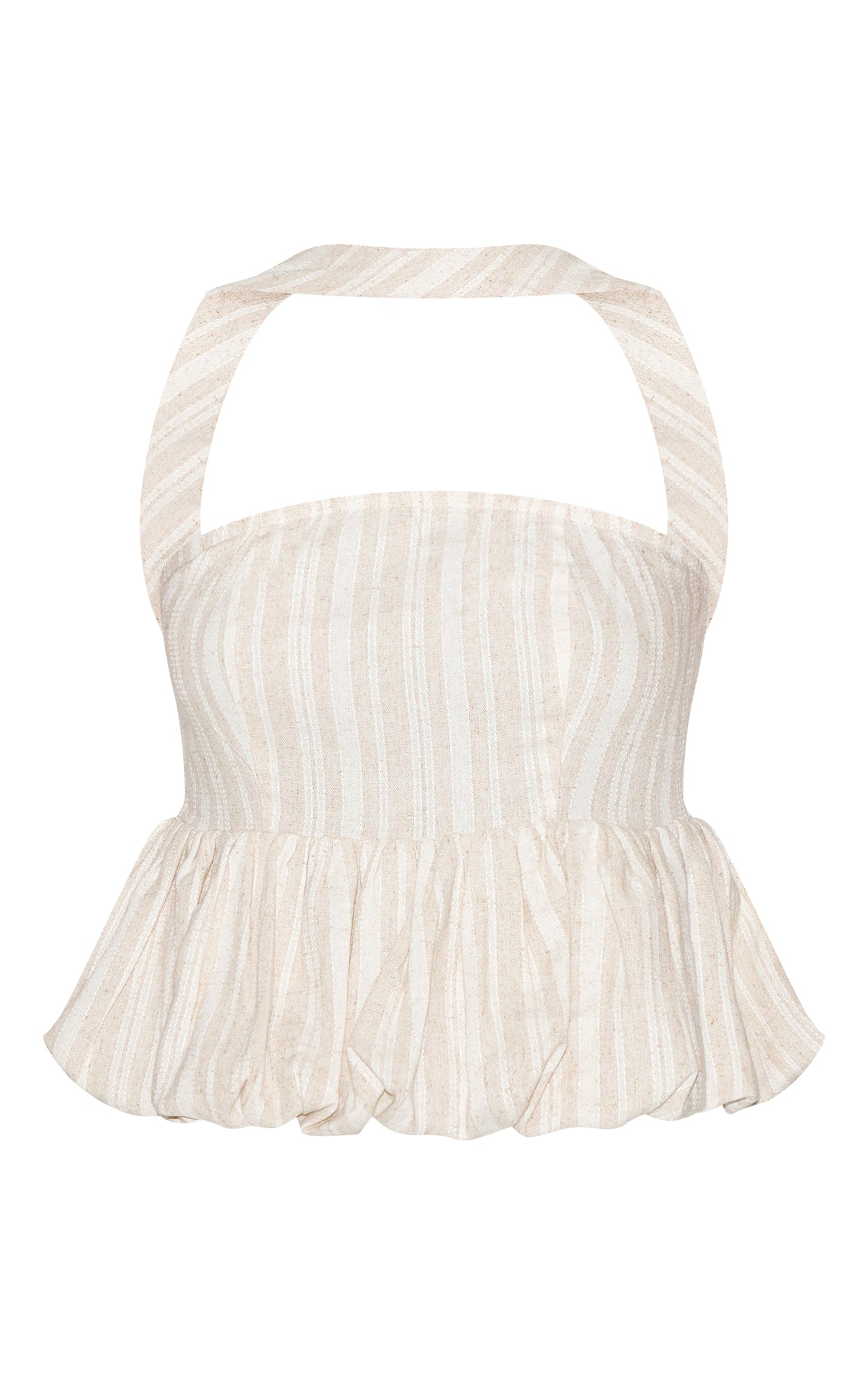 Beige Striped Bubble Hem Top
