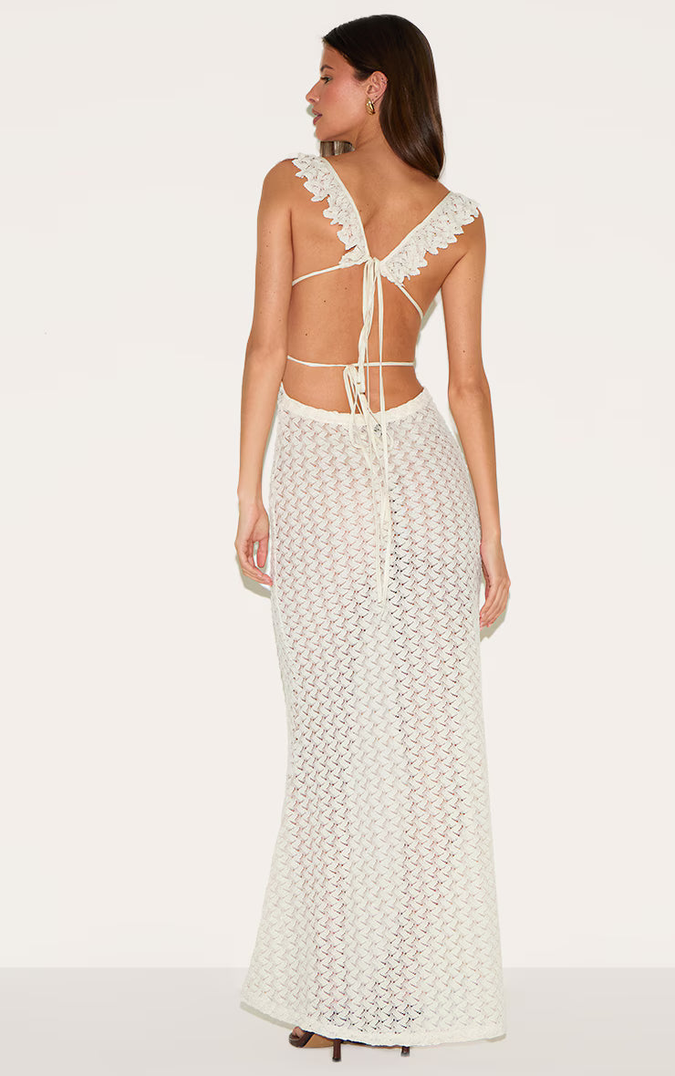 Natural Textured Frill Strap Maxi Dress
