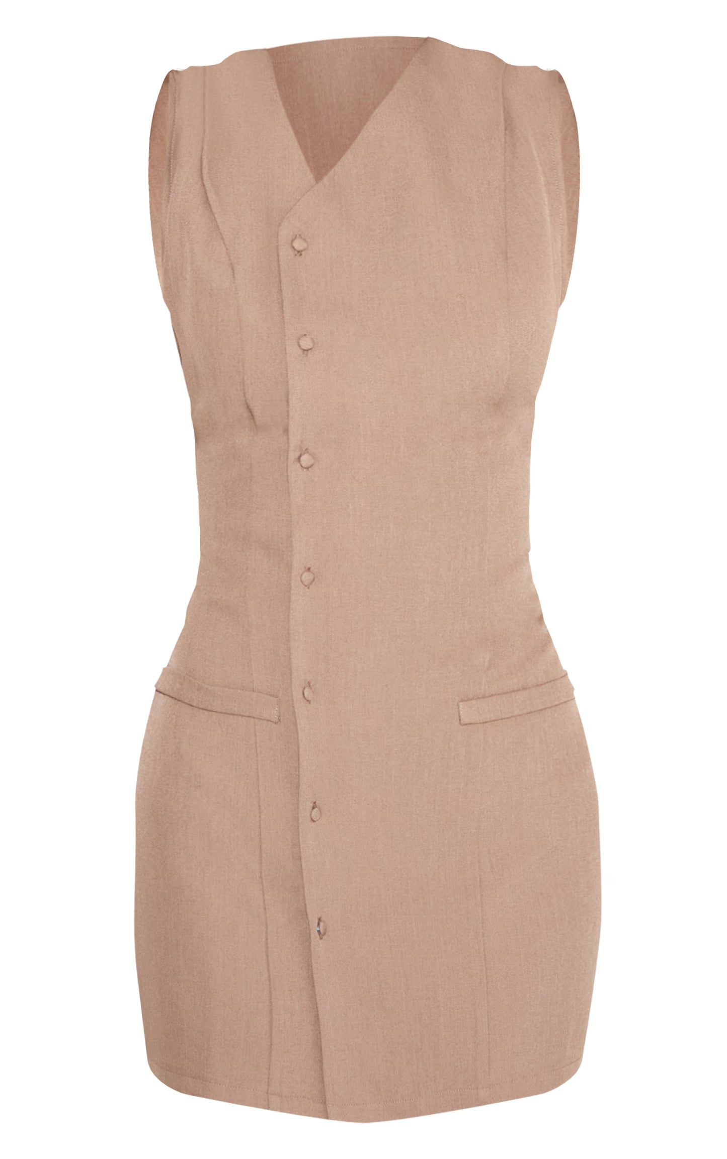 Taupe Tailored Woven Button Down Shift Dress