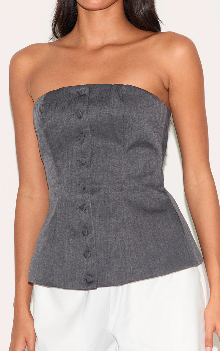 Charcoal Woven Structured Bandeau Vest