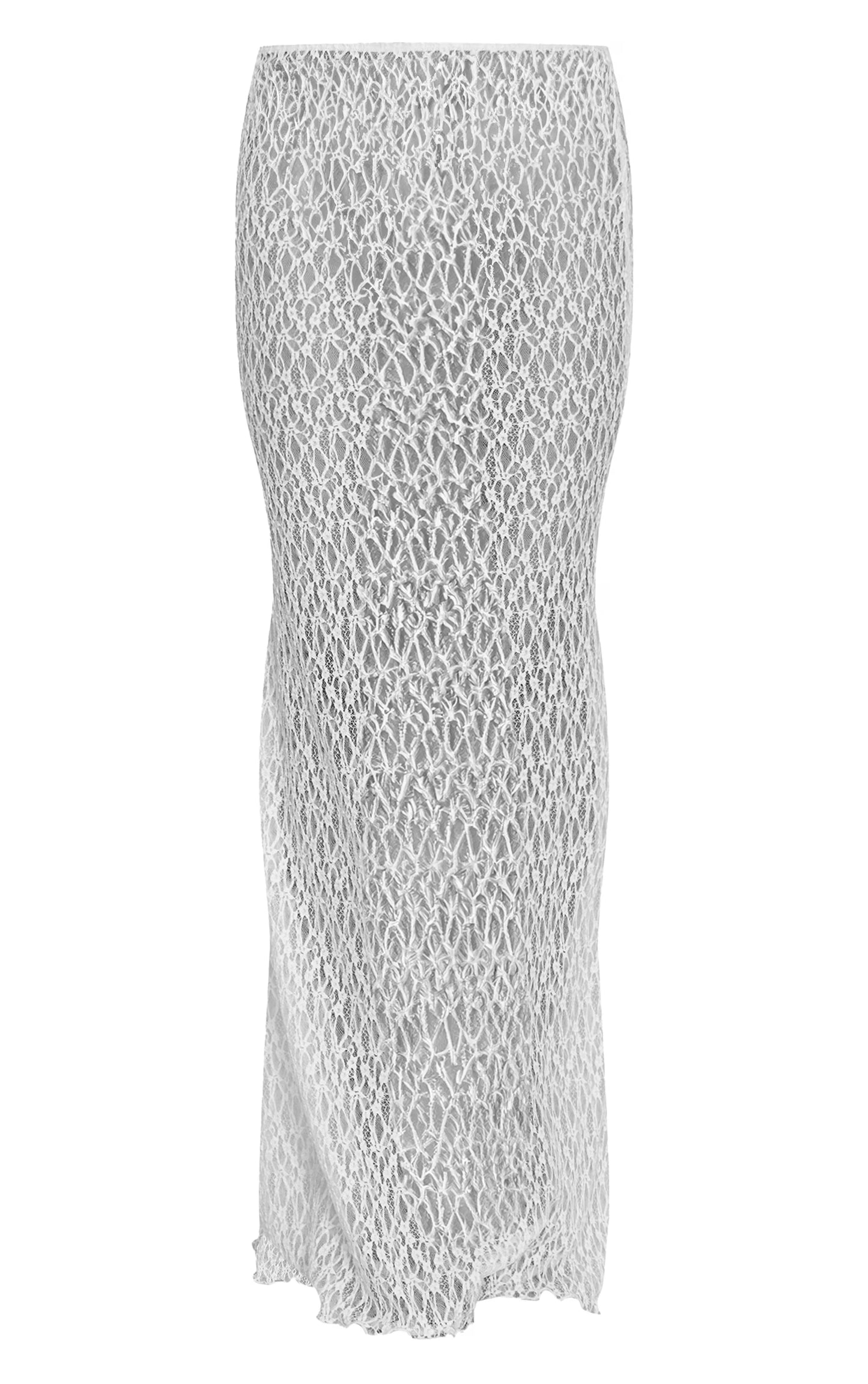 White Sheer Lace Fishtail Maxi Skirt