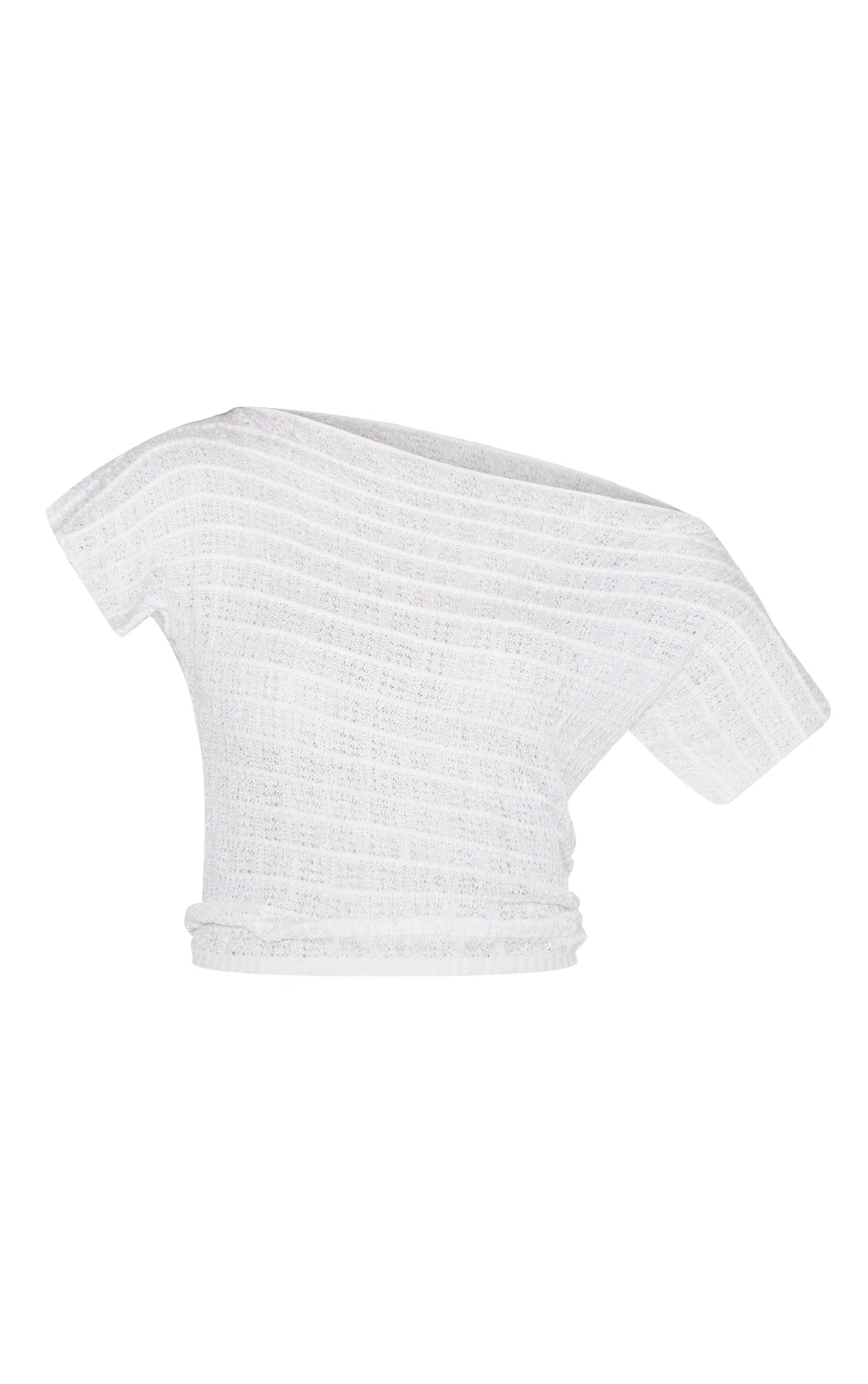 White Textured Knit Off The Shoulder Top
